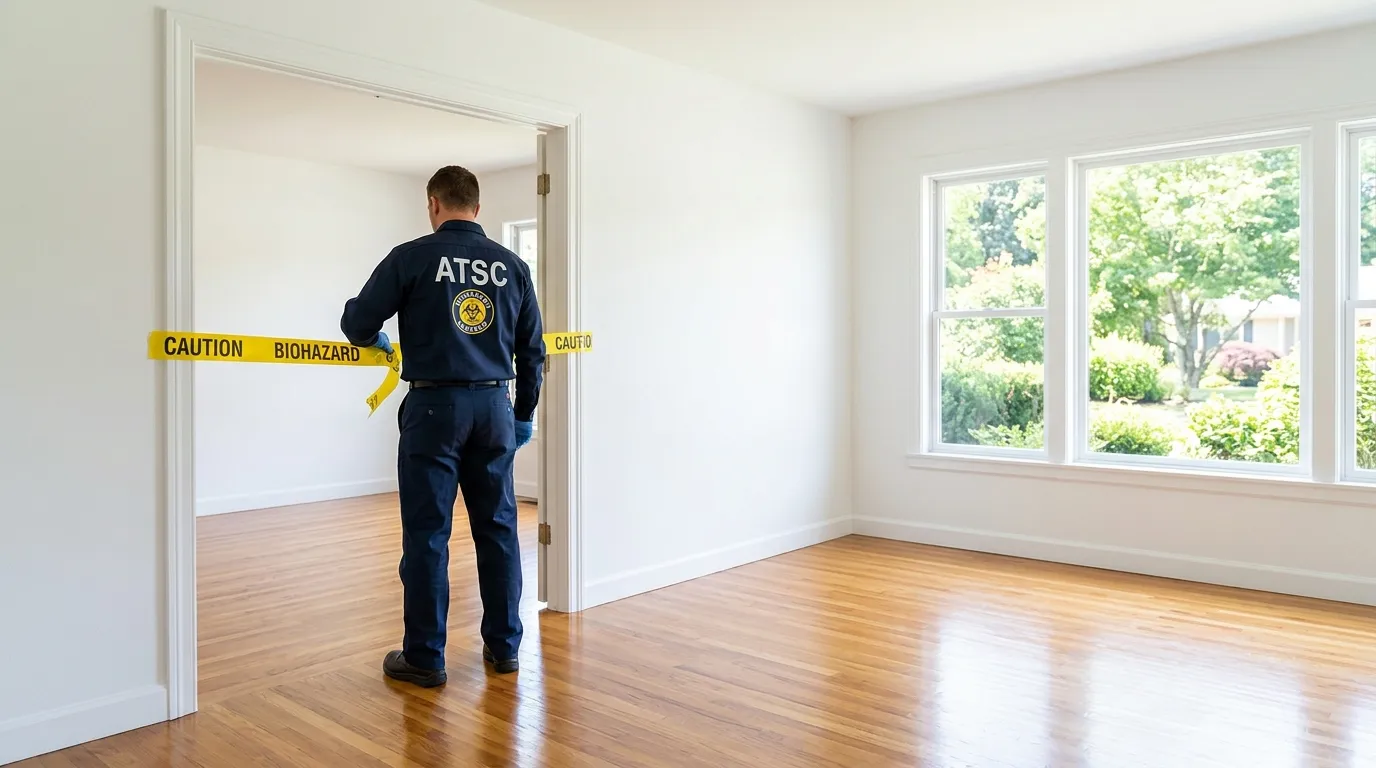 Certified biohazard cleanup crew performing Decomposition Cleanup in Amesbury